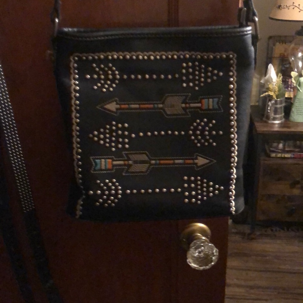 Leather Crossbody Bag with Stud and Sewn Details